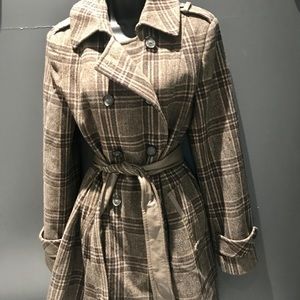 DKNY plaid wool coat